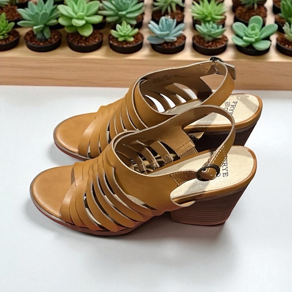 Frye & Co. Stylish Tan Galia Leather Heeled Sandals